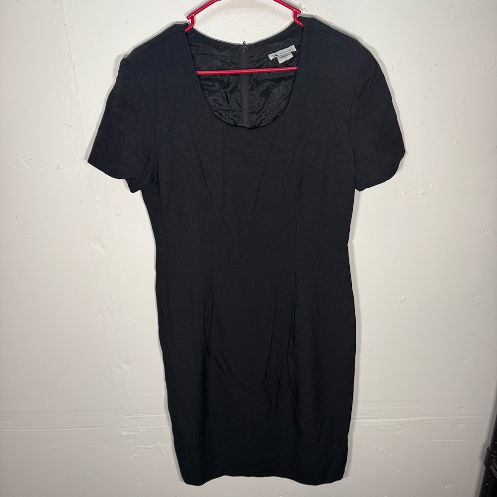 K STUDIO VINTAGE LITTLE BLACK DRESS SIZE 12 MADE IN USA SHORT SLEEVE MIDI ZIPPER